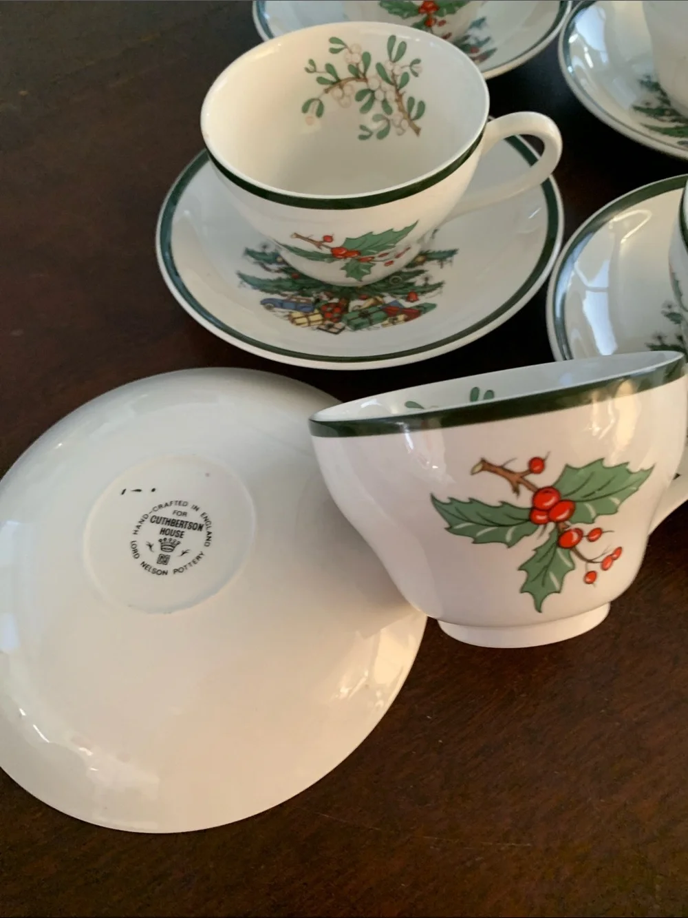 Cuthbertson Christmas Tree Teacup and Saucer Set - White with Green Trim -12